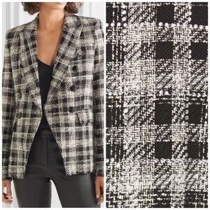 Veronica Beard Miller Crystal Plaid Double Breasted Dickey Jacket Size 0 Black